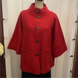 Ruby Rd. 100% woolVibrant Red Cape-Style coat with High Collar, M